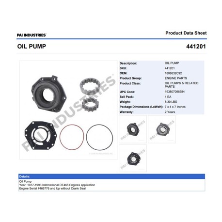 BOMBA ACEITE 441201 NAVISTAR DT 466 360  ANT 1993 PAI