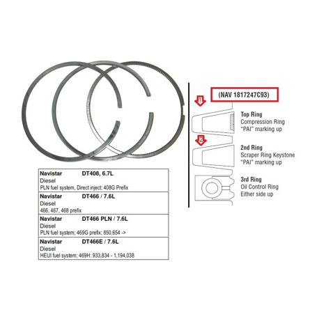 ANILLOS 1-PISTON NAVISTAR DT 466 ANT 1993 Y NGD 408,466 (94-99)  FP