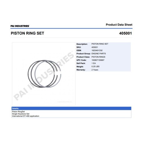 ANILLOS 405001 1-PISTON NAVISTAR 466 NGD MEC/ELEC.(94-03) PAI
