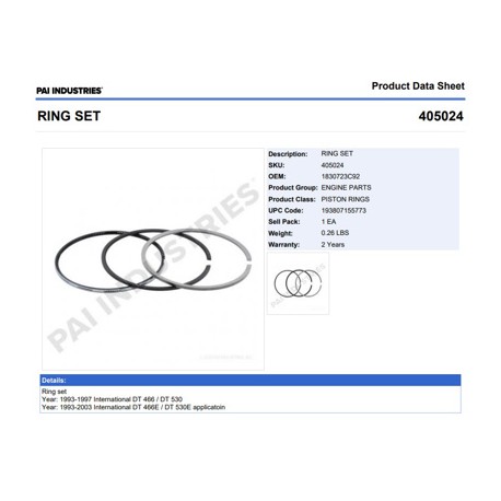 ANILLOS 405024 1-PISTON NAVISTAR DT 466,530 NGD (94-03) PAI