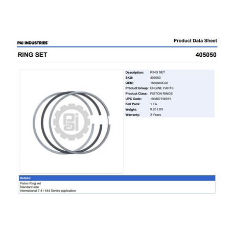 ANILLOS 405050 1-PISTON NAVISTAR 7.3E (444E) 94-03 PAI