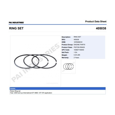 ANILLOS 405038 1-PISTON NAVISTAR 1850402 DT 466E MAXXFORCE PAI