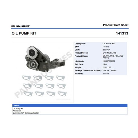 BOMBA ACEITE 141313 C/KIT DE LAINAS CUMMINS ISX  PAI