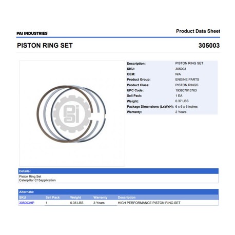 ANILLOS 305003 1-PISTON CAT C15 ACERT(SERIES BX5,MX5,NX5) PAI