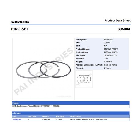 ANILLOS 305004 1-PISTON CAT C15 (SERIE MBN) PAI