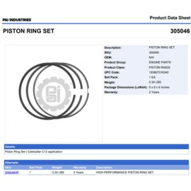 ANILLOS 305046 1-PISTON CAT C10 C12 (VER SERIES) 1979341 2168570 2382704 PAI