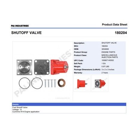 BOBINA 180204 B. INYECCION C/REP. 12V CUMMINS N14 CELECT PAI