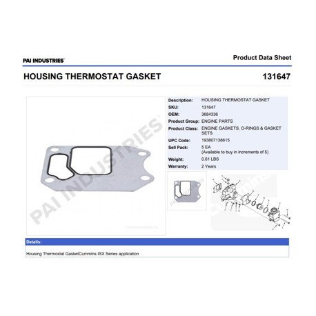 EMP BASE SENCILLA TERMOSTATO ISX15 131647 PAI