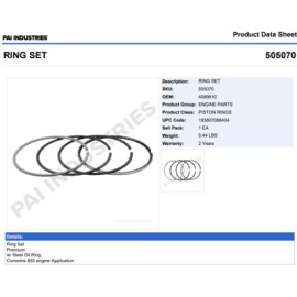 ANILLOS 505070 1-PISTON CUMMINS 4089810 315,350 4 RANURAS PAI
