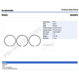 ANILLOS 505083 1-PISTON STD CUMMINS SERIE B S/TURBO 505083 PAI