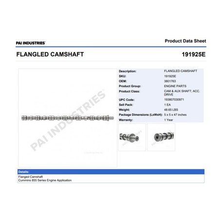 ARBOL LEVAS 191925E C/R CUMMINS 350 3000850 3021588 3020914 3801047 3049023 ((P-5) EXCEL