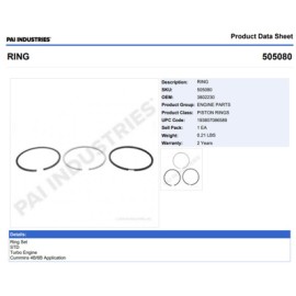 ANILLOS 505080 1-PISTON STD CUMMINS 3802230 SERIE B C/TURBO PAI