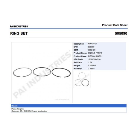ANILLOS 505090 1-PISTON SERIE C, ISC PAI