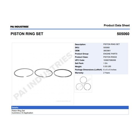 ANILLOS 505060 1-PISTON CUMMINS L10 PAI