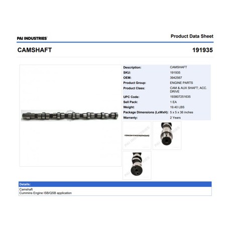 ARBOL LEVAS 191935 CUMMINS ISB PAI