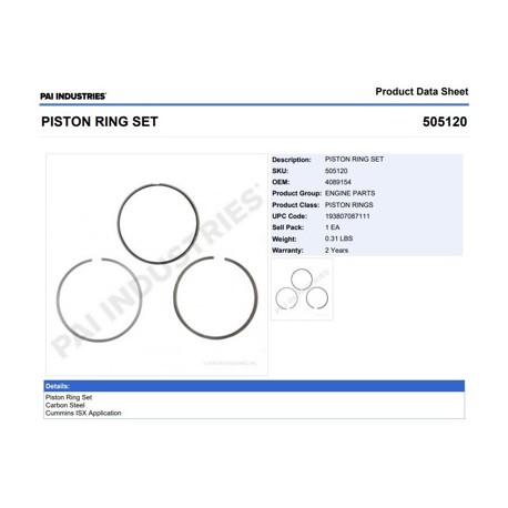ANILLOS 505120 1-PISTON SECC. CUMMINS ISX 4309442 PAI