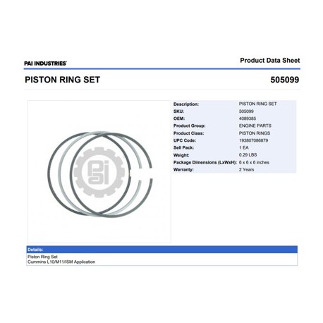 ANILLOS 505099 1-PISTON CUMMINS ISM C/EGR PAI