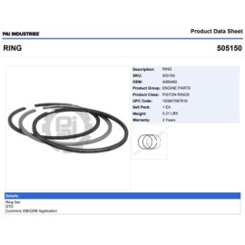 ANILLOS 505150 1-PISTON CUMMINS ISB PAI