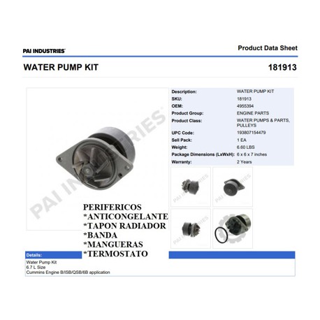 BOMBA DE AGUA 181913 CUMMINS ISB 6.7 PAI