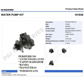 BOMBA AGUA 181936 CUMMINS ISM EGR 3 BARR. FLECHA CORTA PAI